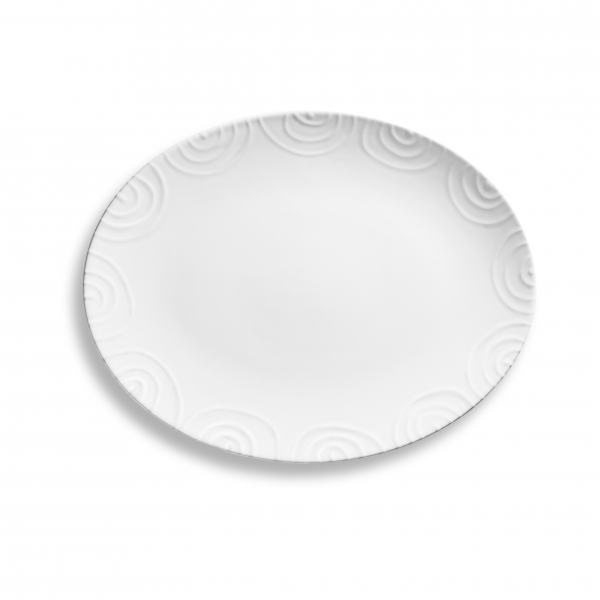 Gmundner Keramik Weißgeflammt Platte oval 33x26cm