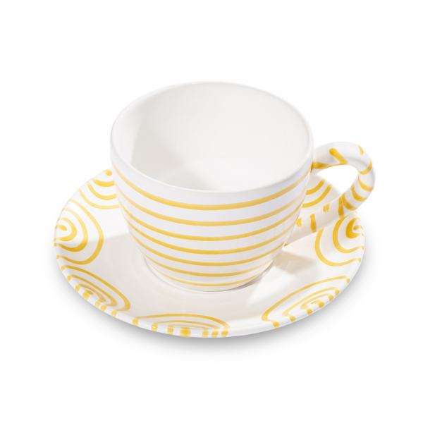 Gmundner Keramik Gelbgeflammt Teetasse Maxima mit Unterteller