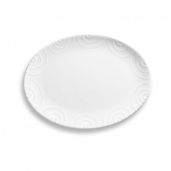 Gmundner Keramik Weißgeflammt Platte oval 28x21cm